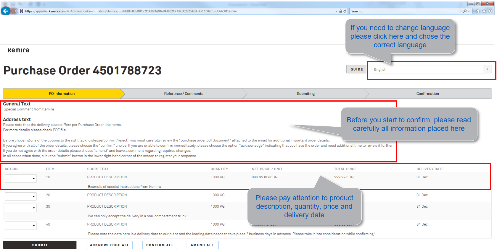 Kemira PO Confirmation Help Page